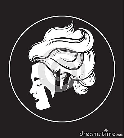 Vector hand drawn illustration of beautiful woman profile with hand of a ghost. Vector Illustration
