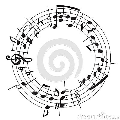 Vector hand drawn illustration with decoration musical notes in the shape of a circle Vector Illustration