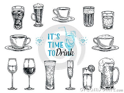 Vector hand drawn illustration with drinks Vector Illustration