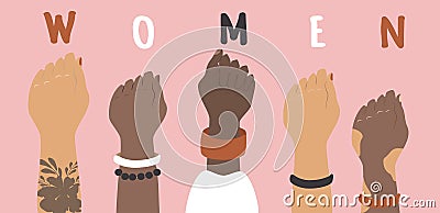 Vector hand drawn illustration in flat style on the theme of feminism, the struggle for women`s rights Vector Illustration