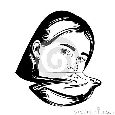 Vector hand drawn illustration of girl in surrealistic style. Vector Illustration