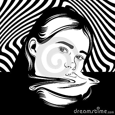 Vector hand drawn illustration of girl in surrealistic style. Vector Illustration