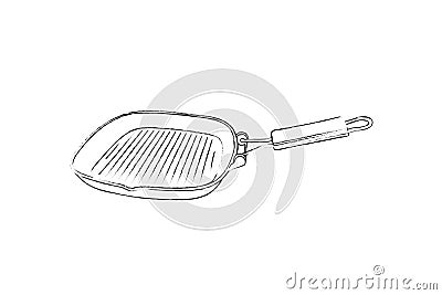 Vector hand drawn illustration of Griddle pan in vintage engraved style Cartoon Illustration