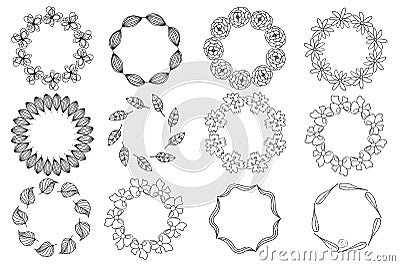 Vector hand drawn illustration of hand drawn doodle wreaths. Vector Illustration