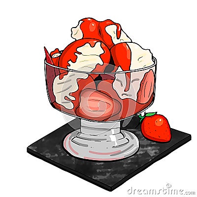 Vector hand drawn illustration of ice-cream, strawberry with cream Vector Illustration
