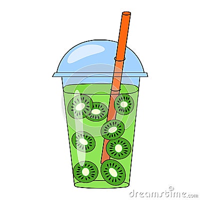 Vector hand drawn illustration of kiwi smoothie in a glass Vector Illustration