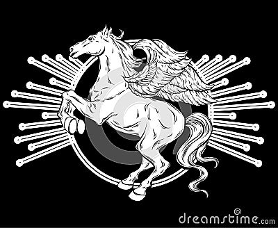 Vector hand drawn illustration of Pegasus isolated. Vector Illustration