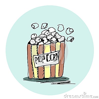 Vector Hand Drawn Illustration. Popcorn. Street Food. Vector Illustration