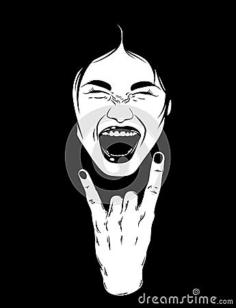 Vector hand drawn illustration of screaming girl. Vector Illustration