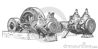 Stationary steam engine Vector Illustration