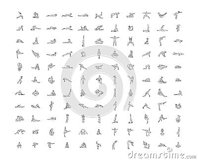 Vector hand drawn illustration of yoga icons illustration on white background. Vector Illustration