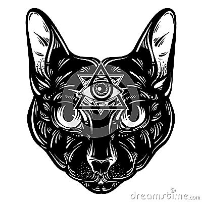 Vector hand drawn ilustration of cat. Vector Illustration