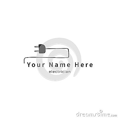 Vector hand drawn logo template. A plug with wire. Housekeeping and home repairs theme. Vector Illustration