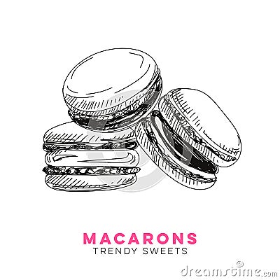 Vector hand drawn macarons Illustration. Vector Illustration