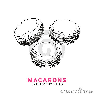 Vector hand drawn macarons Illustration. Vector Illustration