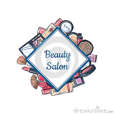 Vector hand drawn makeup elements illustration isolated on white background Vector Illustration