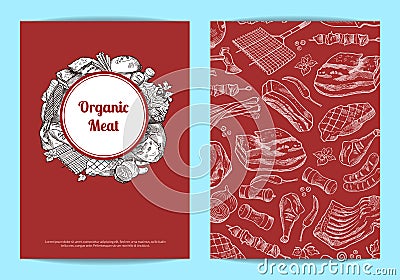 Vector hand drawn meat elements for butchers shop Vector Illustration