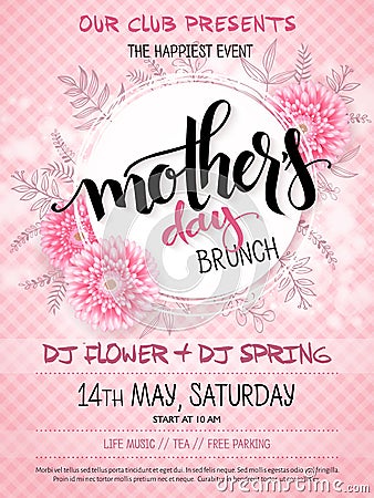 Vector hand drawn mothers day event poster with blooming chrysanthemum flowers hand lettering text - mothers day and Vector Illustration