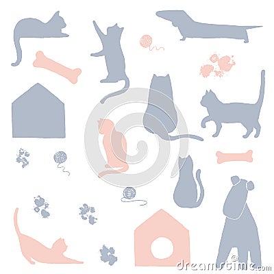 Vector hand drawn objects. Vector minimal illustrations for a pet related topic. Vector Illustration