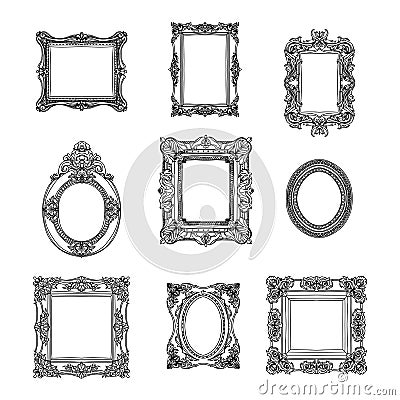 Vector hand drawn picture frames set. Sketch Vector Illustration