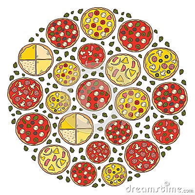 Vector hand drawn pizza background Vector Illustration