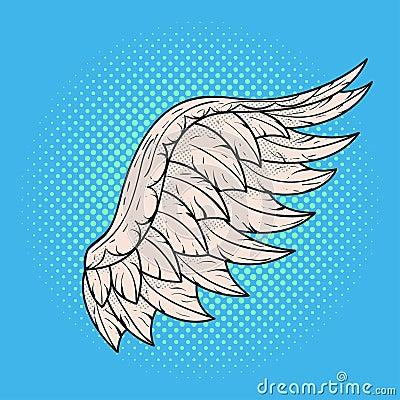 Vector hand drawn pop art illustration of angel wing. Vector Illustration