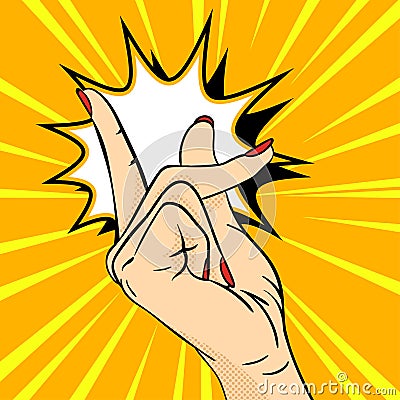 Vector hand drawn pop art illustration of hand. Hand gesture Vector Illustration