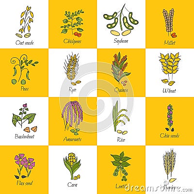 Vector hand drawn porridge cereals icons Vector Illustration