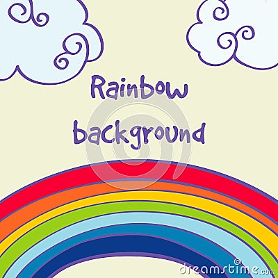 Vector hand drawn rainbow and clouds good weather background Vector Illustration