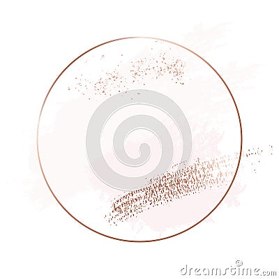 Vector hand-drawn rose brush strokes with glitter foil sparkles in circle frame decoration. Holiday luxury invitation Vector Illustration