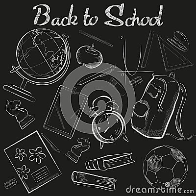 Vector Hand Drawn School chalk sketch chalkboard doodle collection. Back to school. Vector Illustration