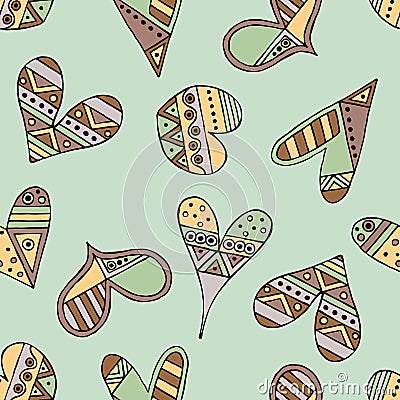 Vector hand drawn seamless pattern, decorative stylized childish hearts. Doodle style, tribal graphic illustration Cute hand drawi Vector Illustration