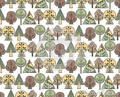 Vector hand drawn seamless pattern Decorative stylized childish trees Doodle style, tribal graphic illustration Ornamental cute ha Vector Illustration