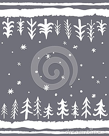 Winter Floor Mat design.Vector hand-drawn seamless pattern with Doodle Pine tTees. Floral Scandinavian Nordic Background Vector Illustration