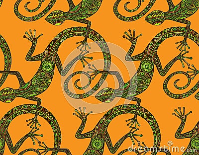 Vector hand drawn seamless pattern with lizards or salamanders Vector Illustration