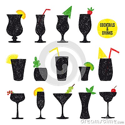 Vector hand drawn set of cocktails and alcohol Vector Illustration
