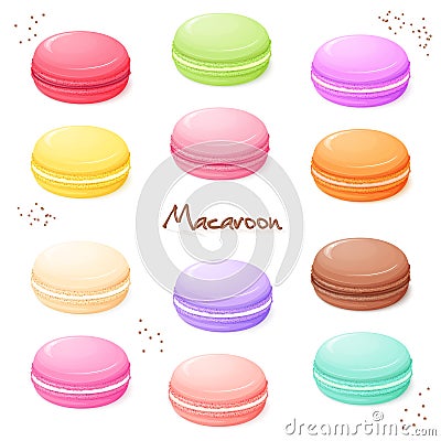 Vector hand drawn set of coloured sweet macaroon - isometric view Vector Illustration