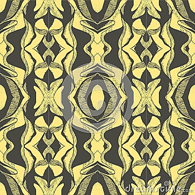 Vector Hand drawn sketch of abstract seamless pattern illustration on yellow background Vector Illustration