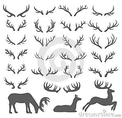 Vector Hand drawn sketch of deer horns illustration on white background Vector Illustration