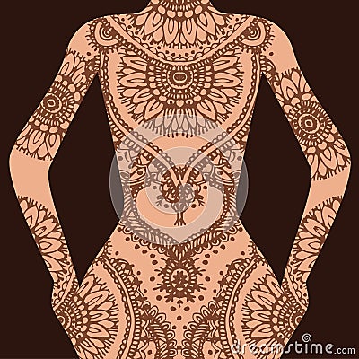 Vector Hand drawn sketch of henna pattern illustration on human body Vector Illustration