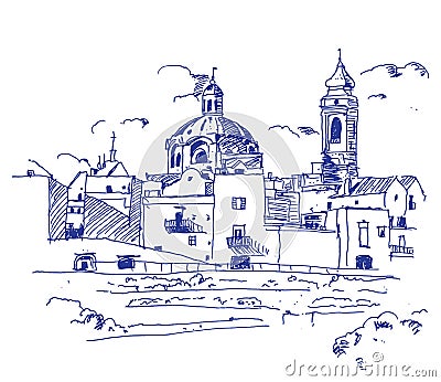 Vector hand drawn sketch illustration of Locorotondo town in Italy Vector Illustration