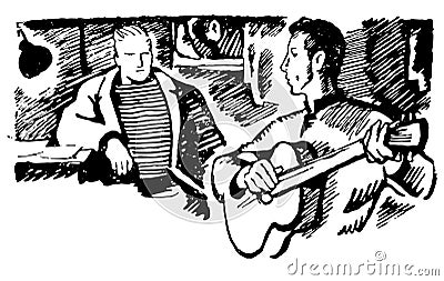 Vector Hand drawn sketch of man with guitar illustration on white background Vector Illustration