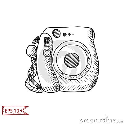 Vector hand drawn sketch Professional SLR camera, photocamera Stock Photo