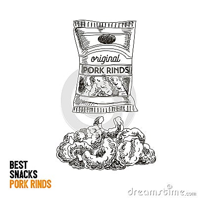 Vector hand drawn snack and junk food Illustration. Pork rinds. Vector Illustration