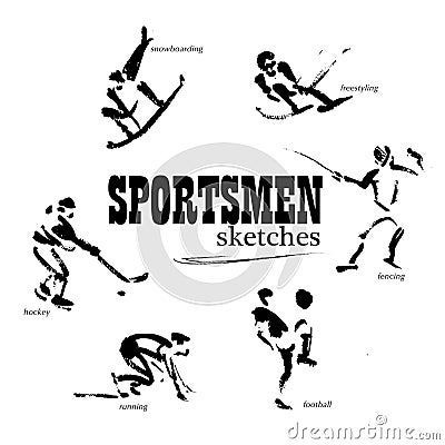 Vector hand drawn sportsmen sketch set Vector Illustration