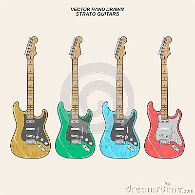 Vector hand drawn stratocaster guitars Vector Illustration