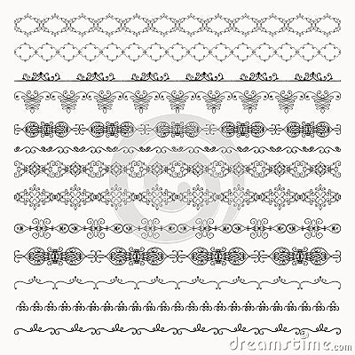 Vector Hand Drawn Tileable Line Borders, Dividers, Vector Illustration