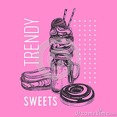 Vector hand drawn trendy sweets Illustration. Vector Illustration