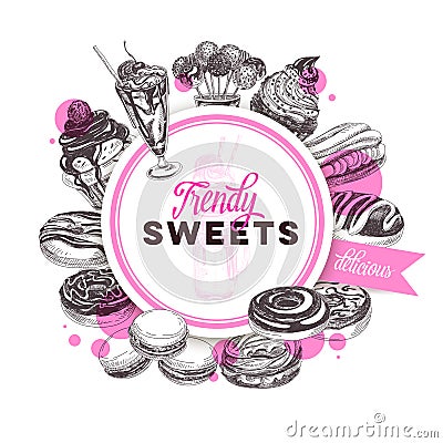 Vector hand drawn trendy sweets Illustration. Vector Illustration