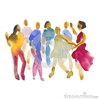 Vector hand drawn watercolor illustration. Dancing people. People shaped watercolor stains Vector Illustration